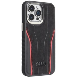 Audi Genuine Leather MagSafe Apple iPhone 15 Pro 6.1" juodos spalvos-red kietas dėklas AU-TPUPCMIP15P-R8/ - Image 6