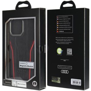 Audi Genuine Leather MagSafe Apple iPhone 14 Pro Max 6.7" juodos spalvos-red kietas dėklas AU-TPUPCMIP14P - Image 8