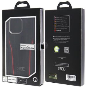 Audi Genuine Leather MagSafe Apple iPhone15 Pro Max 6.7" juodos spalvos-red kietas dėklas AU-TPUPCMIP15P - Image 10
