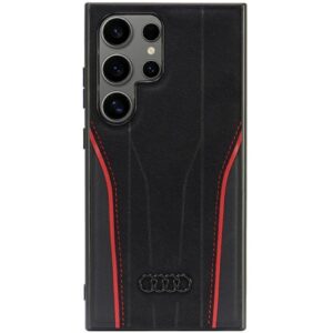 Audi Genuine Leather MagSafe S24 Ultra S928 juodos spalvos-red kietas dėklas AU-TPUPCS24U-R8/D3-RD