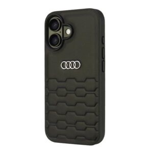 Audi Synthetic Leather Apple iPhone 16 6.1" juodos spalvos kietas dėklas AU-TPUPCIP16-GT/D2-BK - Image 2