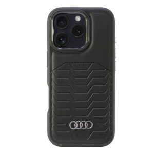 Audi Synthetic Leather MagSafe Apple iPhone 16 Pro 6.3" juodos spalvos kietas dėklas AU-TPUPCMIP16P-GT/D3-BK