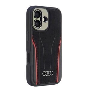 Audi Genuine Leather MagSafe Apple iPhone 16 6.1" juodos spalvos-red kietas dėklas AU-TPUPCMIP16-R8/D3-RD - Image 2