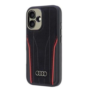 Audi Genuine Leather MagSafe Apple iPhone 16 6.1" juodos spalvos-red kietas dėklas AU-TPUPCMIP16-R8/D3-RD - Image 3