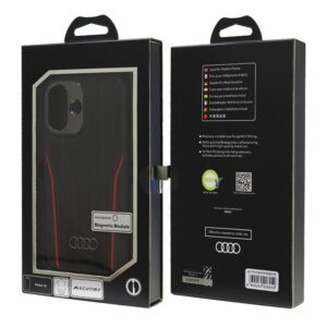 Audi Genuine Leather MagSafe Apple iPhone 16 6.1" juodos spalvos-red kietas dėklas AU-TPUPCMIP16-R8/D3-RD - Image 7