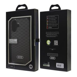 Audi IML Stitching Pattern MagSafe Apple iPhone 16 6.1" juodos spalvos kietas dėklas AU-IMLMIP16-Q5/D3-BK - Image 7