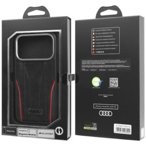 Dėklas Audi R8 Genuine Leather MagSafe Apple iPhone 17 Pro juodos spalvos-red - Image 10