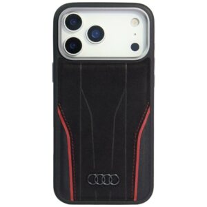 Dėklas Audi R8 Genuine Leather MagSafe Apple iPhone 17 Pro juodos spalvos-red