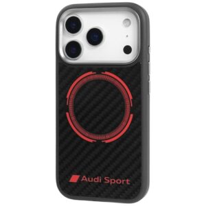 Dėklas Audi RSQ Carbon Fiber Sport Red Circle MagSafe Apple iPhone 17 Pro juodos spalvos - Image 3