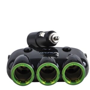 AWEI C-353 car cigarette lighter socket splitter 12V + 2 USB, juodos spalvos/juodos spalvos splitter - Image 1