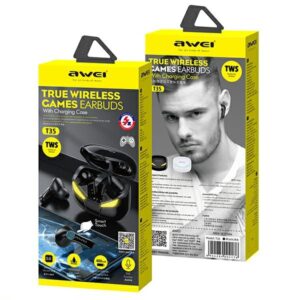 AWEI Bluetooth 5.0 T35 TWS ausinės + docking station gaming juodos spalvos - Image 6