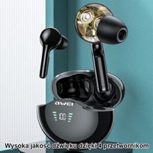 AWEI Bluetooth 5.3 T12P TWS ausinės + docking station juodos spalvos - Image 2