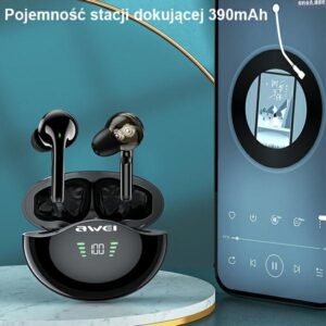 AWEI Bluetooth 5.3 T12P TWS ausinės + docking station juodos spalvos - Image 6