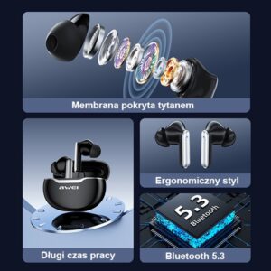 AWEI Bluetooth 5.3 T50 TWS ausinės + docking station juodos spalvos - Image 5