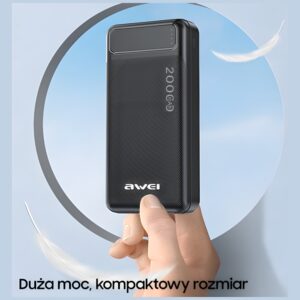 AWEI PowerBank P6K 20000mAh juodos spalvos 2xUSB/Micro-USB - Image 4