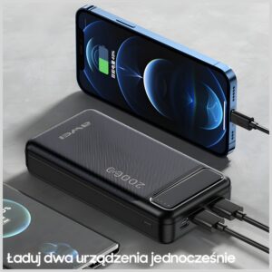 AWEI PowerBank P6K 20000mAh juodos spalvos 2xUSB/Micro-USB - Image 5