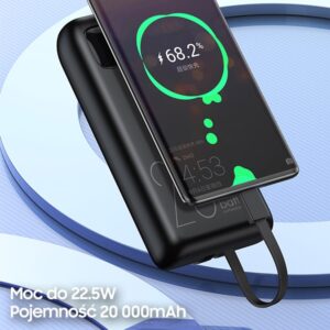 AWEI PowerBank P169K 20000mAh 22.5W juodos spalvos display + PD/Lightning cables - Image 2