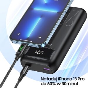 AWEI PowerBank P169K 20000mAh 22.5W juodos spalvos display + PD/Lightning cables - Image 3