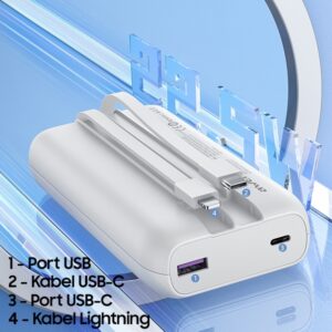 AWEI PowerBank P169K 20000mAh 22.5W juodos spalvos display + PD/Lightning cables - Image 4