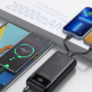 AWEI PowerBank P169K 20000mAh 22.5W juodos spalvos display + PD/Lightning cables - Image 5