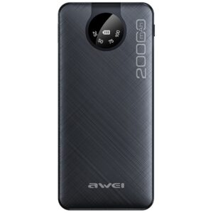 AWEI PowerBank P134K 20000mAh juodos spalvos display + USB/PD/Lightning/MicroUSB cables - Image 1