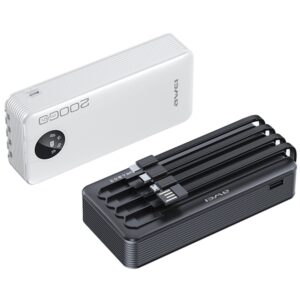 AWEI PowerBank P134K 20000mAh juodos spalvos display + USB/PD/Lightning/MicroUSB cables - Image 2