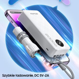 AWEI PowerBank P134K 20000mAh juodos spalvos display + USB/PD/Lightning/MicroUSB cables - Image 4