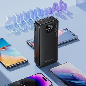 AWEI PowerBank P134K 20000mAh juodos spalvos display + USB/PD/Lightning/MicroUSB cables - Image 6