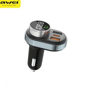 AWEI C-843 hands-free kit with FM transmitter, Bluetooth 5.0, MP3, 1xUSB+1xUSB-C black - Image 1