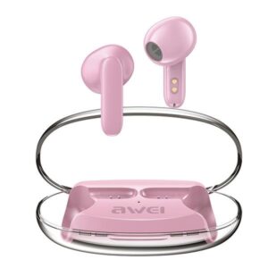 AWEI Bluetooth 5.3 T85 ENCTWS Ausinės + Docking Station rožinės spalvos - Image 1