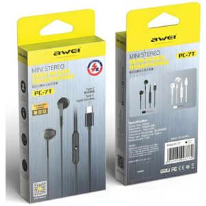AWEI PC-7T USB-C 1.2m stereo ausinės juodos spalvos - Image 7