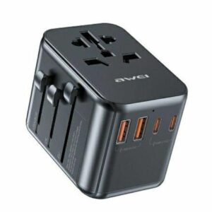 AWEI Laidinis įkroviklis 2xUSB+3xUSB-C C-39 35W4in1 US/AU/EU/UK juodos spalvos Univesal Travel GaN Charger - Image 1