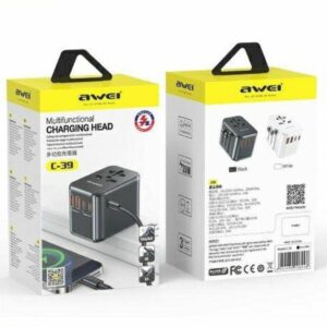 AWEI Laidinis įkroviklis 2xUSB+3xUSB-C C-39 35W4in1 US/AU/EU/UK juodos spalvos Univesal Travel GaN Charger - Image 4