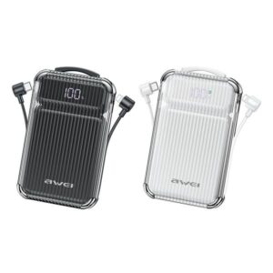 AWEI PowerBank P89K 10000mAh 38.5W juodos spalvos + PD/Lightning cables - Image 1