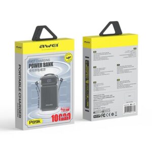 AWEI PowerBank P89K 10000mAh 38.5W juodos spalvos + PD/Lightning cables - Image 2
