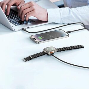 AWEI kabelis W23 3in1 usb-c/lightning/watch100W/10W/2.5W juodos spalvos - Image 3