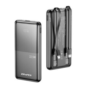 AWEI PowerBank P76K 10000mAh 22.5W juodos spalvos Digital Display - Image 1