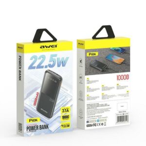 AWEI PowerBank P10K 10000 mAh 22.5W juodos spalvos - Image 6