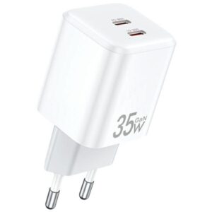 AWEI charger PD65-EU 35W2x USB-C baltos spalvos GaN - Image 1