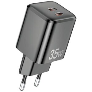 AWEI charger PD65-EU 35W2x USB-C juodos spalvos GaN - Image 1