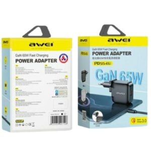 AWEI charger PD55-EU 65WUSB + USB-C juodos spalvos GaN - Image 2