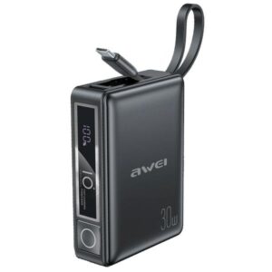 AWEI PowerBank with built-in cableP87K 10000mAh juodos spalvos 30W - Image 1