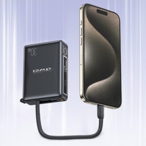 AWEI PowerBank with built-in cableP87K 10000mAh juodos spalvos 30W - Image 2