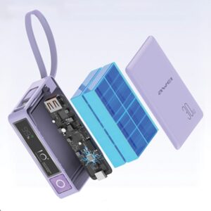AWEI PowerBank with built-in cableP87K 10000mAh juodos spalvos 30W - Image 4