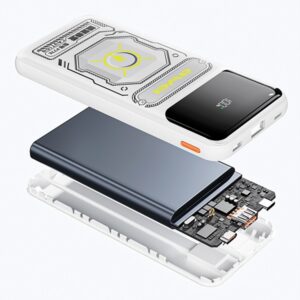 AWEI PowerBank with built-in Lightning/USB-C cable P77K 10000mAh juodos spalvos 22.5W - Image 2