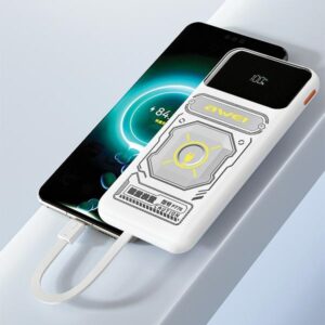 AWEI PowerBank with built-in Lightning/USB-C cable P77K 10000mAh juodos spalvos 22.5W - Image 4