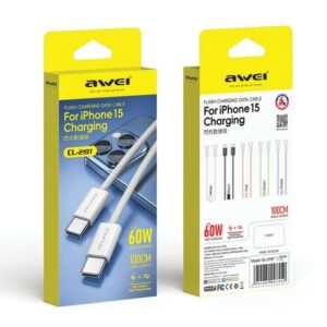 AWEI CL-219T USB-C į USB-C60W juodos spalvos Apple iPhone 15 kabelis - Image 7