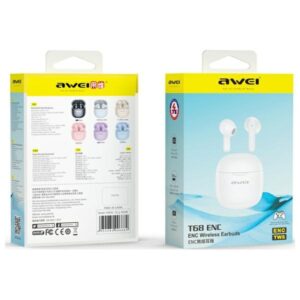 AWEI Bluetooth 5.3 T68 ENCTWS ausinės + docking station baltos spalvos - Image 2