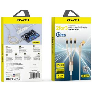 AWEI CL-228 usb-c/lightning/mico 3in2 kabelis juodos spalvos - Image 2