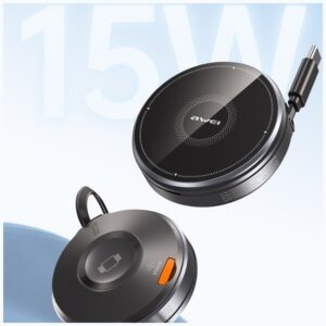 Belaidis įkroviklis 3-in-1 AWEI W27 15W with USB-C cable Fast Charging juodos spalvos - Image 3